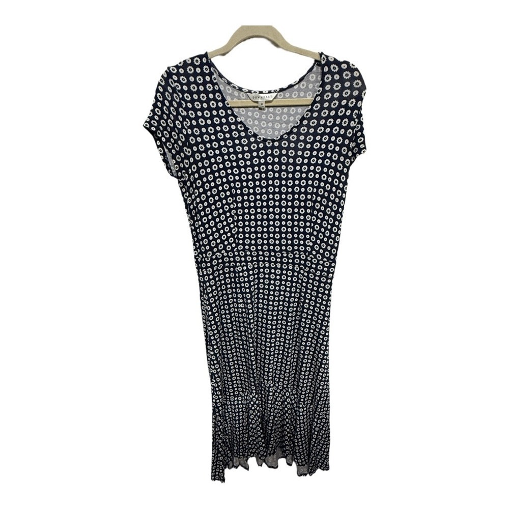 Downeast Navy & White Floral Midi Dress Size Medium | Cottage Core Milkmaid